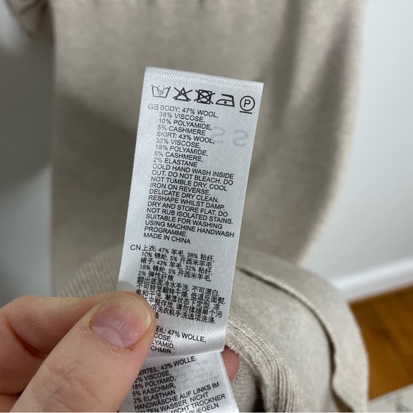 Reiss Leila Neutral Wool Blend Ruched Sleeve Dolman Midi Sweater Dress Size L - Picture 9 of 10